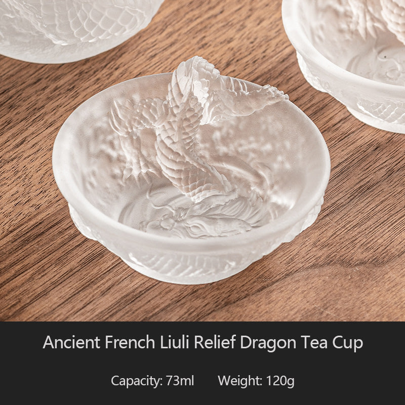 Ancient French Liuli Relief Dragon Tea Cup