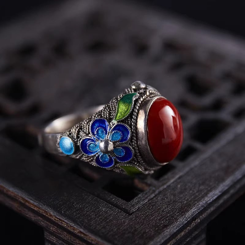 Intangible Cultural Heritage Cloisonné Silver - inlaid Lapis Lazuli Ring