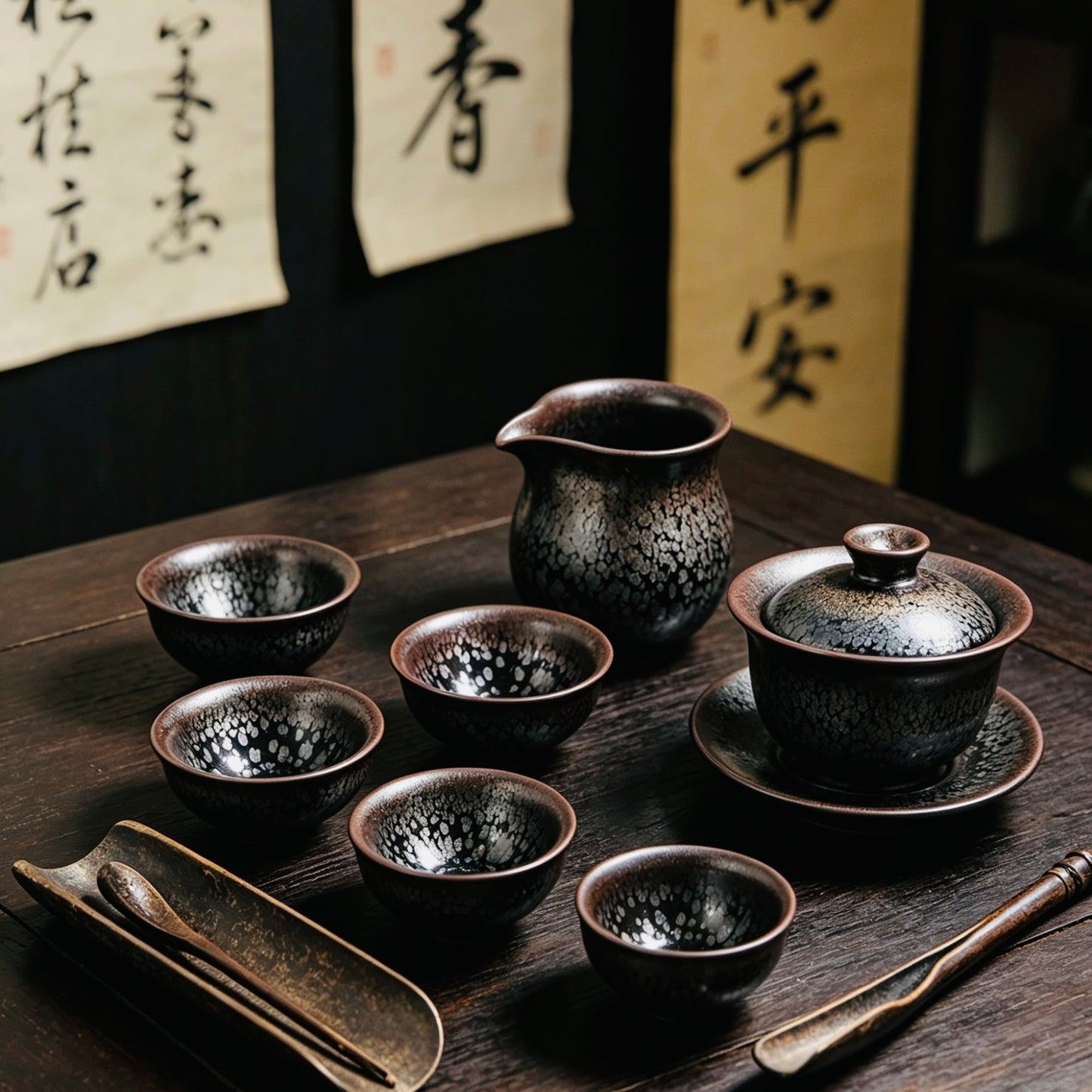 Black Porcelain Jianzhan Youdi ( oil spot) Kung Fu Teaset-Master Handmade Teaset for Professional Tea Drinkers