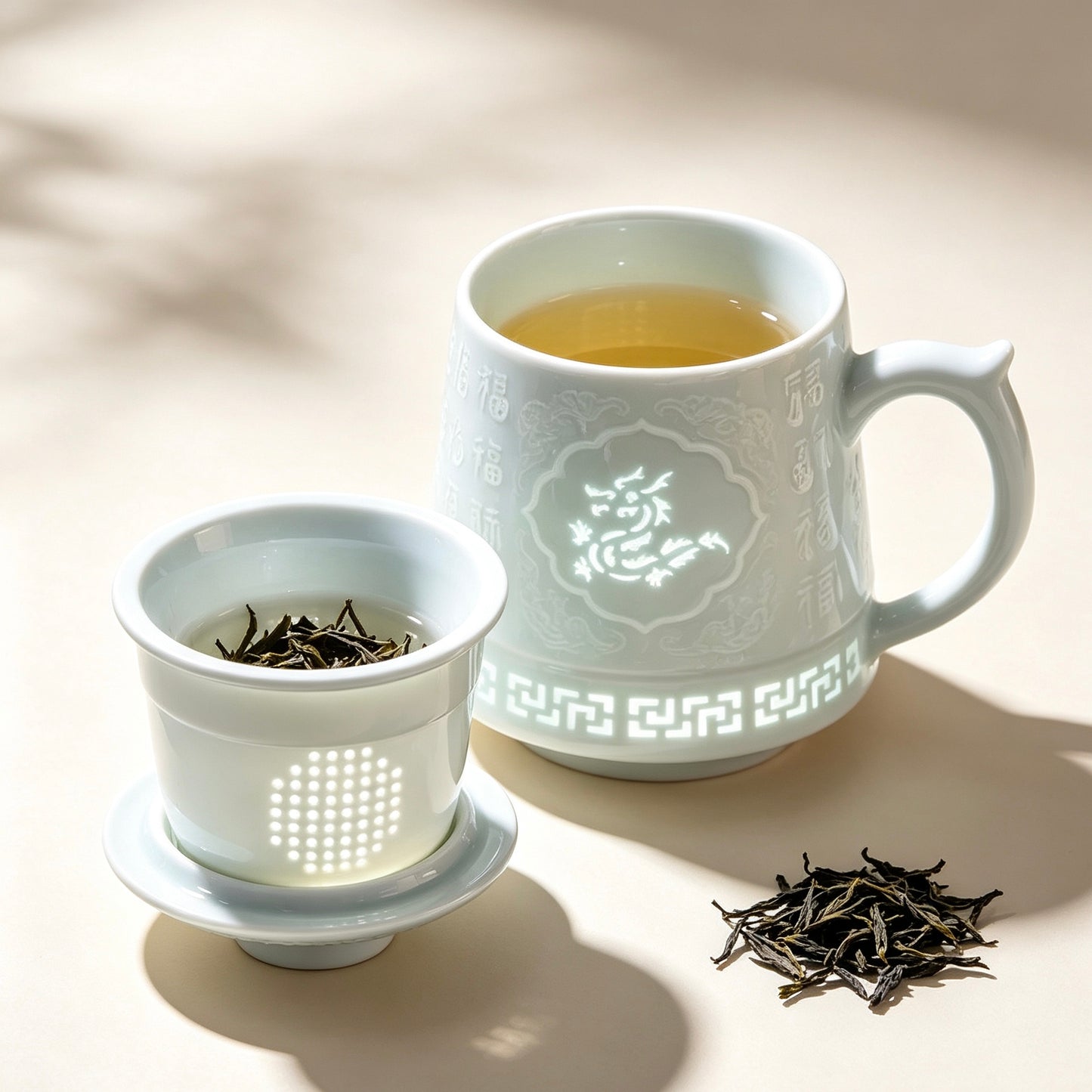Jingdezhen Linglong Porcelain Zodiac Tea Mug-Brew Tea Easily