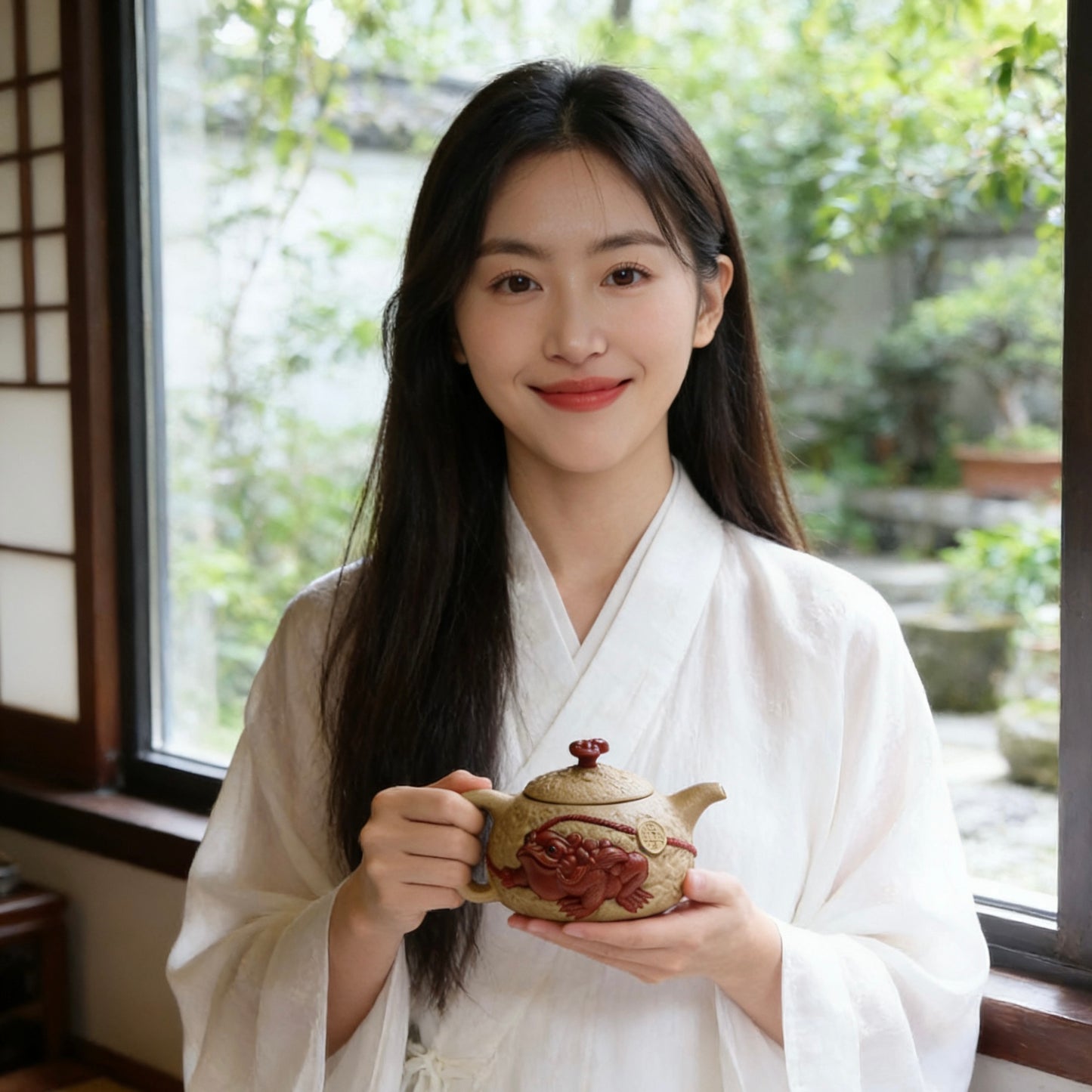 Handmade Yixing zisha teapot with Jin Chan (money toad) for wealth & good luck. Made from aged duan clay. Perfect for tea drinking, collection & gift.