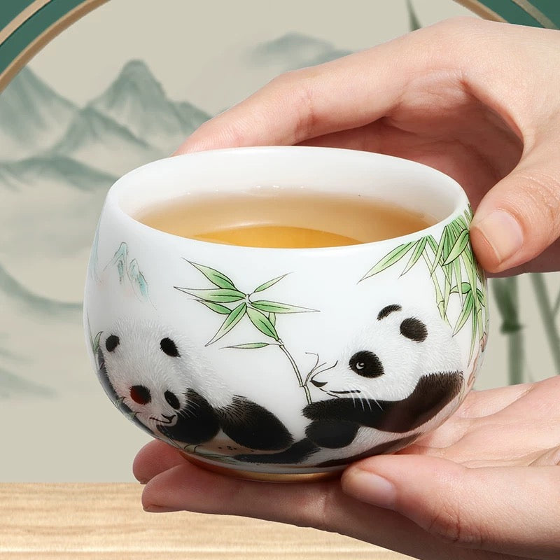 Panda Icy Jade Porcelain Tea Cup | Luxury Personal Master Tea Cup —Premium icy jade porcelain tea cup with adorable panda design, smooth & translucent texture, ideal for personal use and elegant gifting