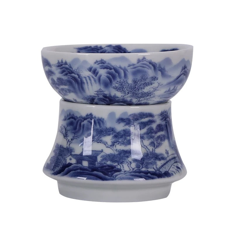 Blue & White Landscape Porcelain Tea Strainer Set