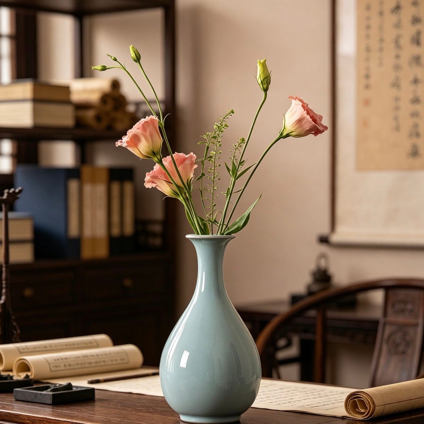 Hansculture Longquan Celadon Jade Pot Spring Vase - Simple Ceramic Flower Vase— Elegant Longquan celadon jade pot spring vase, handcrafted with traditional techniques for minimalist home decor.