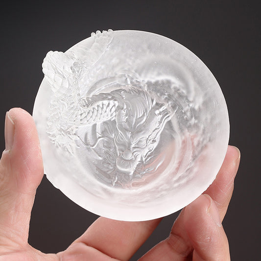 Ancient French Liuli Relief Dragon Tea Cup