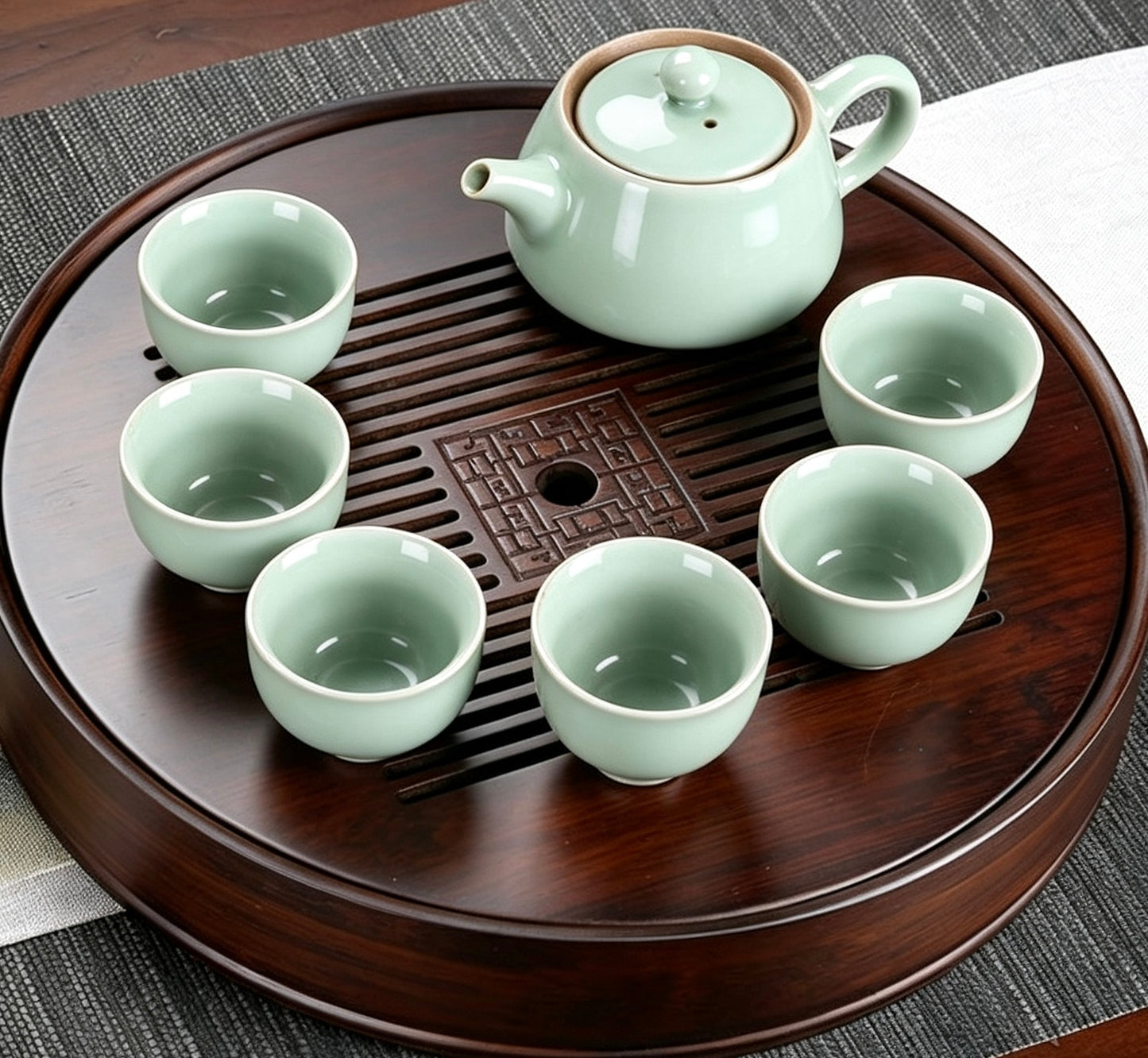 Round Bamboo Tea Tray | Drainage & Water Storage Tea  | Home Kung Fu Tea Ceremony Storage Server