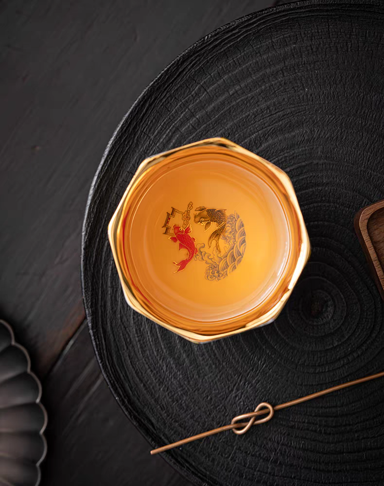 Eight-Sided Cup (Bafang) Enamel-colored 24K Gilt Tea Cup