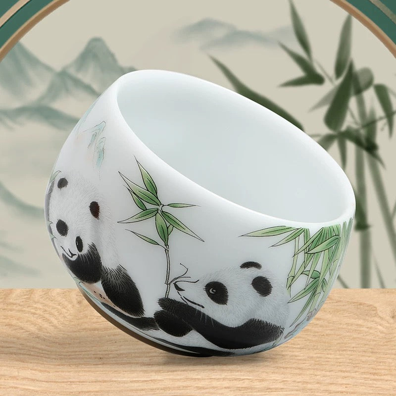 Panda Icy Jade Porcelain Tea Cup | Luxury Personal Master Tea Cup —Premium icy jade porcelain tea cup with adorable panda design, smooth & translucent texture, ideal for personal use and elegant gifting