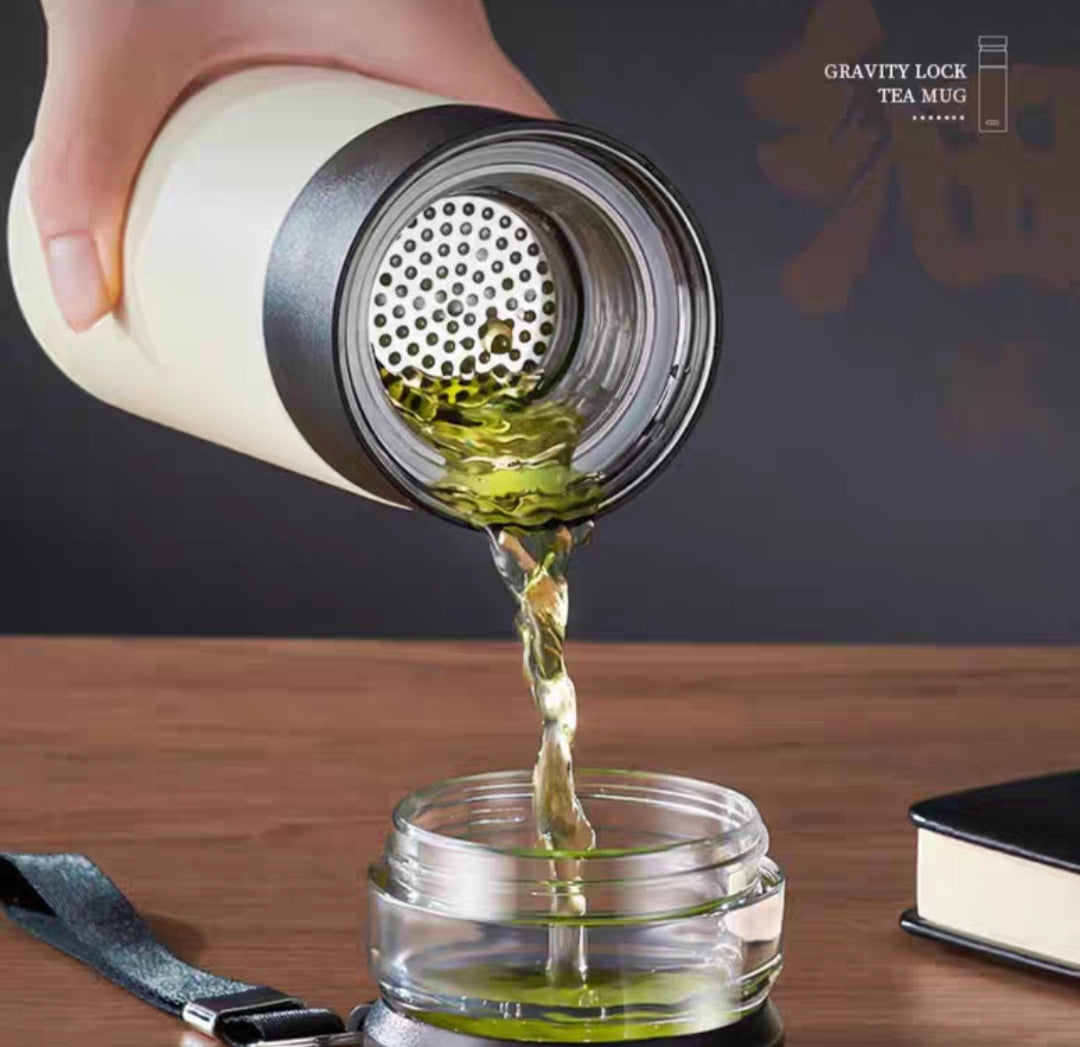 Fashion Style Insulated Tea Cup with Tea-Water Separation - Ceramic Liner, SUS 316 Stainless Steel—Easy to make tea and drink tea at anytime and anyplaces