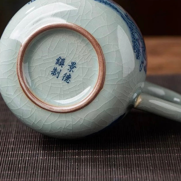 Jingdezhen Old Clay "Abundant Fortune" Fairness Pitcher - Chinese Tea Server—Traditional Chinese gongfu tea pitcher, handcrafted from Jingdezhen old clay with lotus & koi design. Evenly divide tea with authentic porcelain
