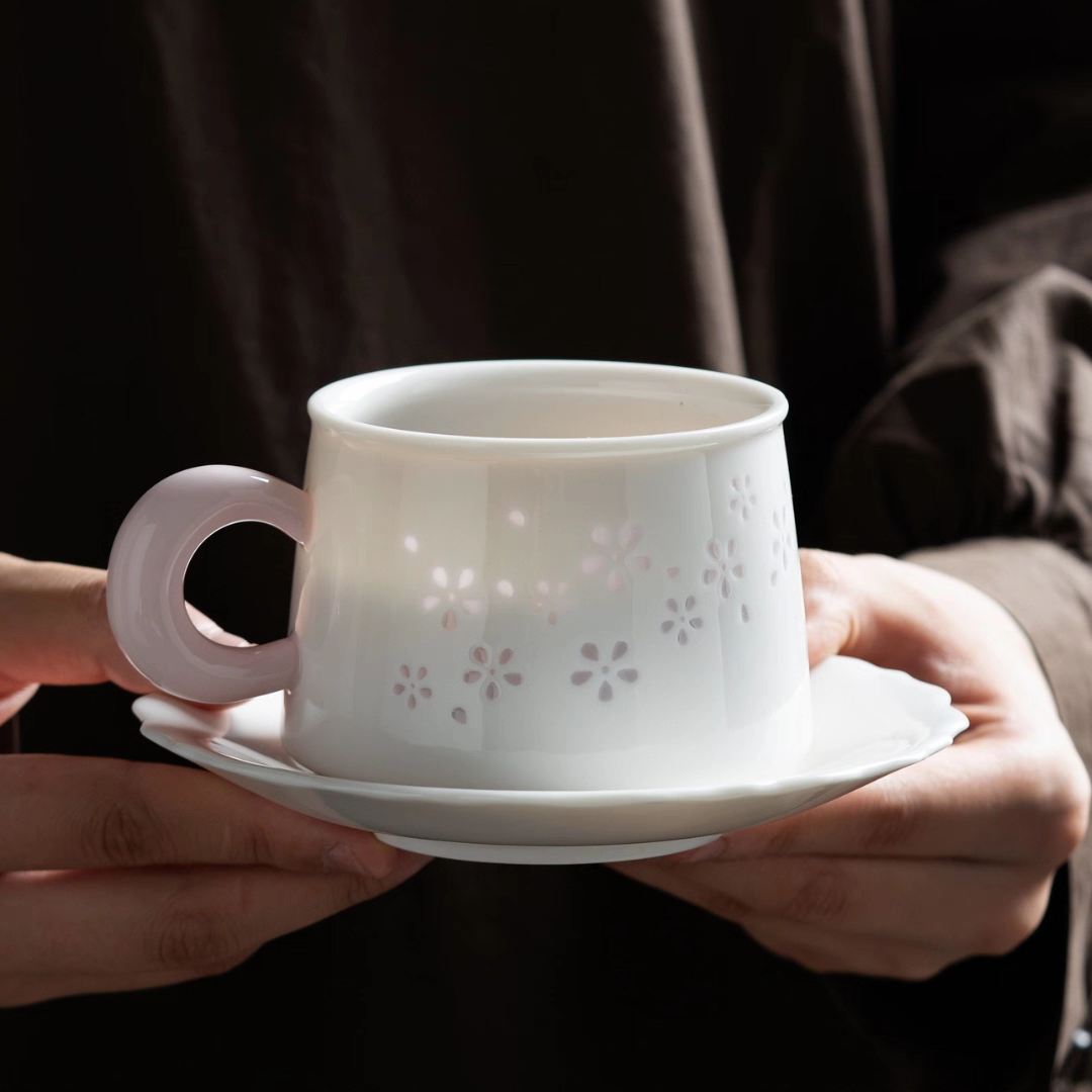 Exquisite Linglong Porcelain Cup Set - Gift Box for Coffee, Tea & Milk