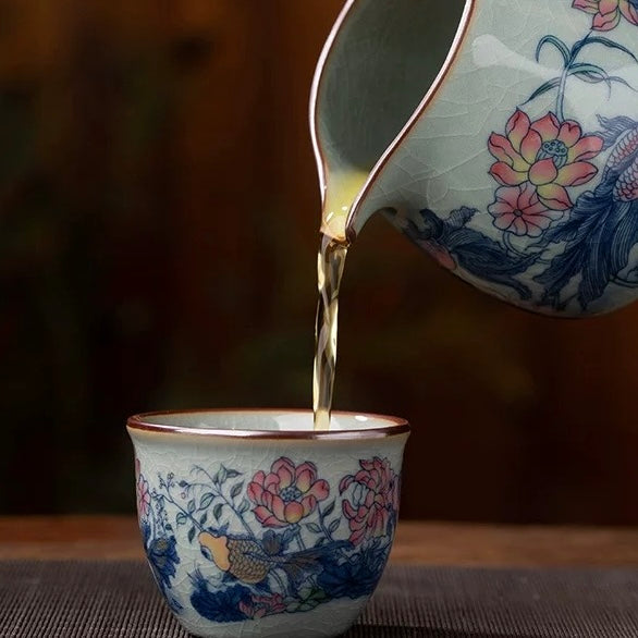 Jingdezhen Old Clay "Abundant Fortune" Fairness Pitcher - Chinese Tea Server—Traditional Chinese gongfu tea pitcher, handcrafted from Jingdezhen old clay with lotus & koi design. Evenly divide tea with authentic porcelain