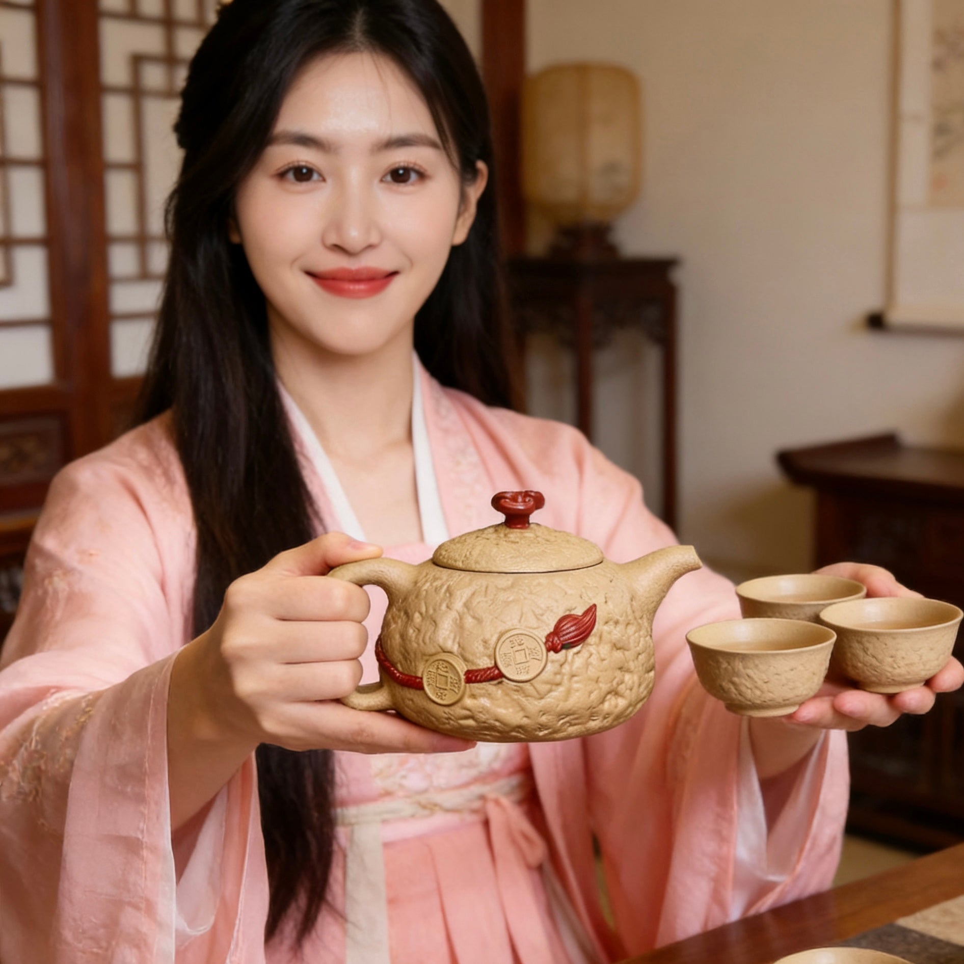 Handmade Yixing zisha teapot with Jin Chan (money toad) for wealth