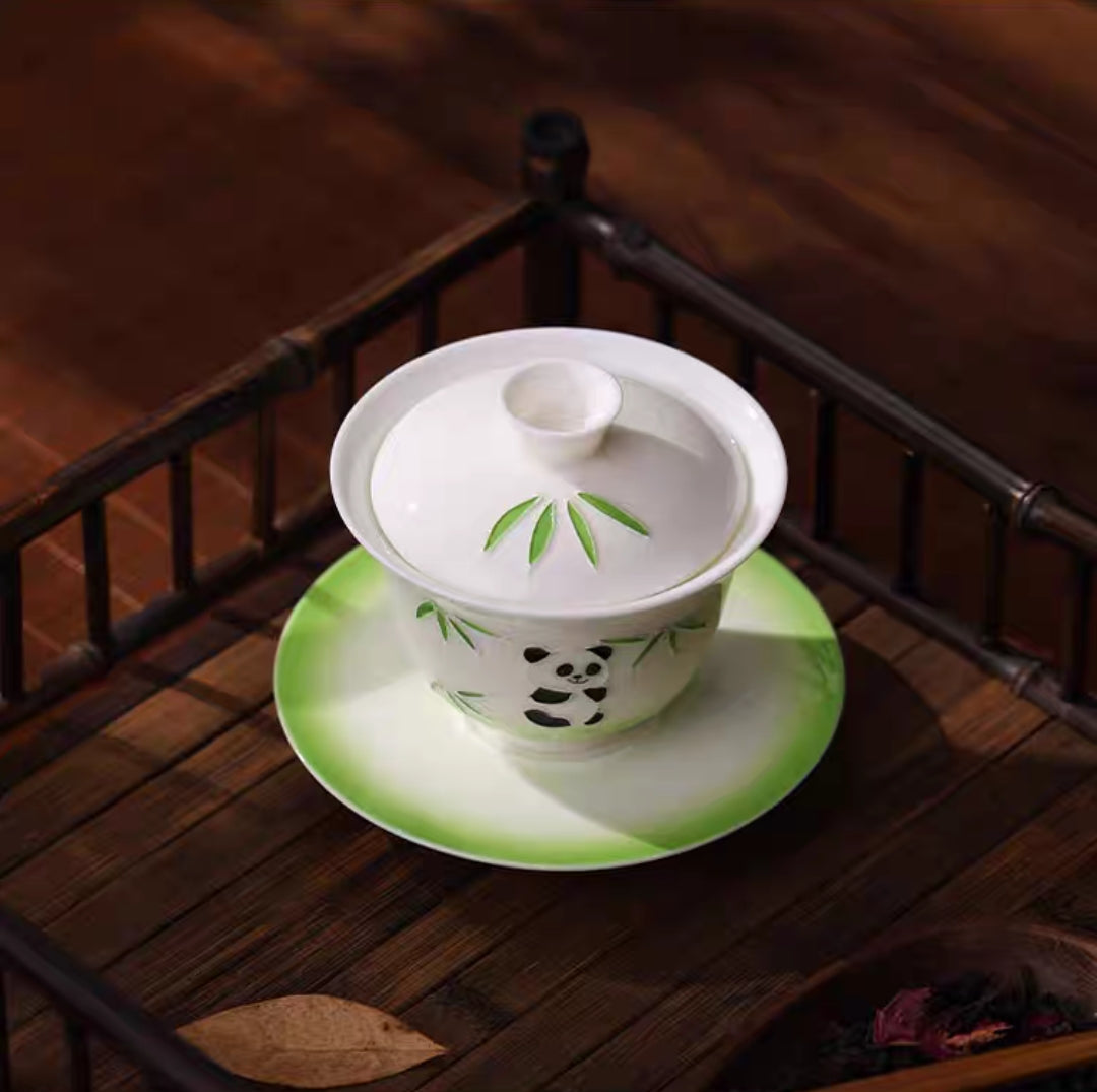 3D and Hand Painting Panda Patterns Gaiwan