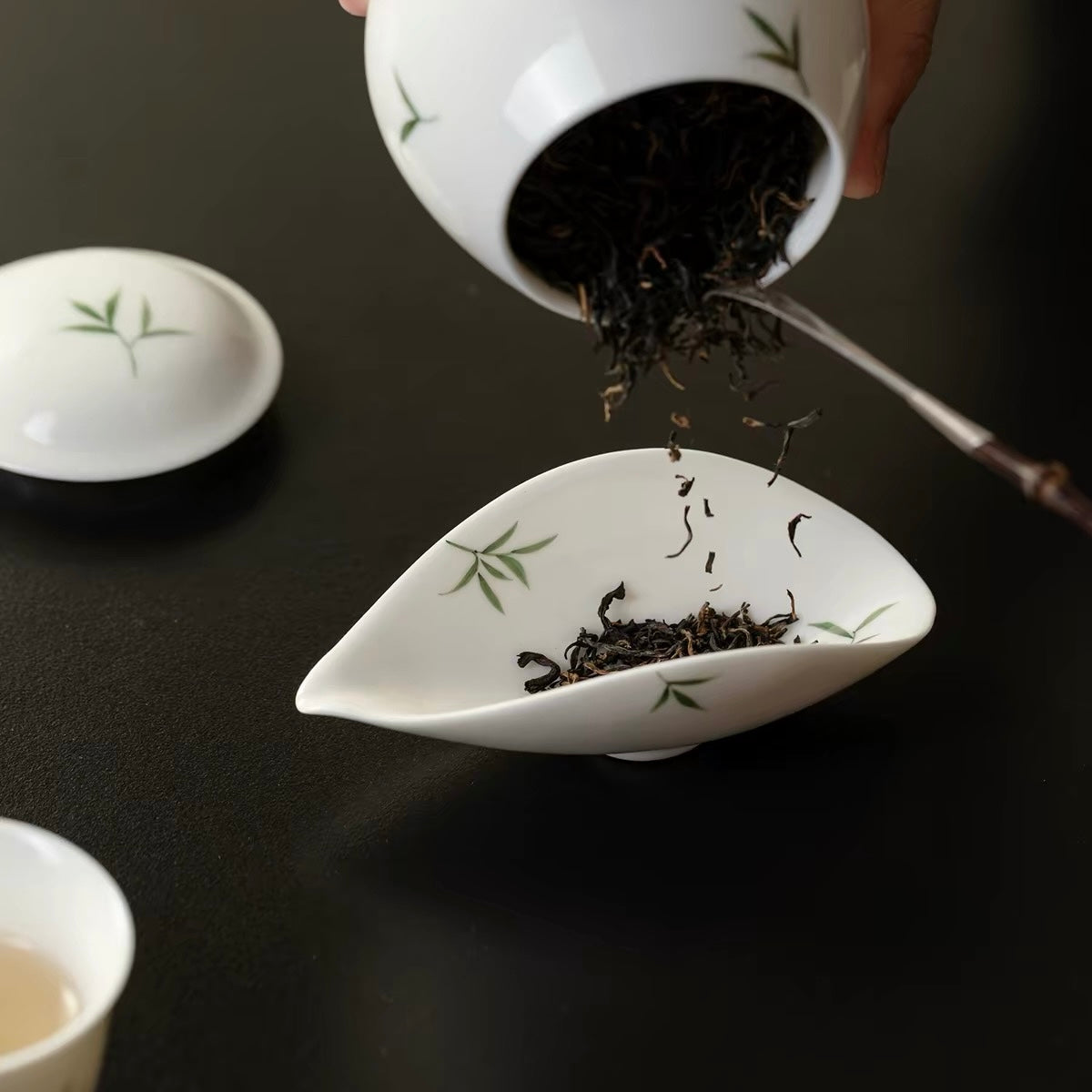 Chinese Traditional Porcelain Cha Ze—tea tool to put tea inside Gaiwan or Teapot