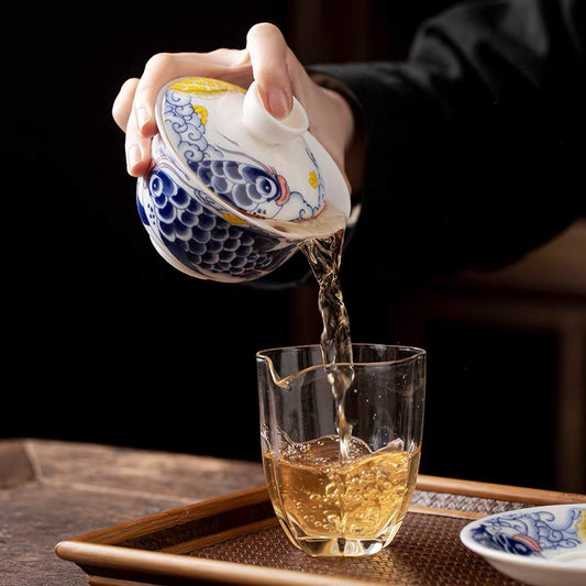 Mutton‑Fat Jade Porcelain Hover Gaiwan, Dragon‑Fish Ingot Pattern 190ml Dehua White Porcelain Three‑Talent Gaiwan for Gongfu Tea