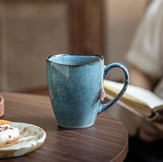 Blue Kiln-Changed Glaze Ceramic Mug - 450ml Masculine Design Coffee Cup, Office/Everyday Tea Mug for Men