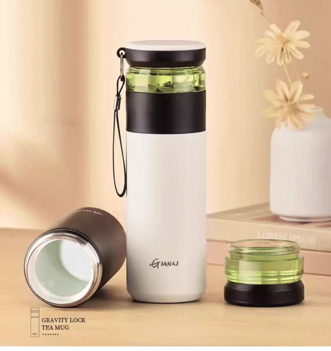 Fashion Style Insulated Tea Cup with Tea-Water Separation - Ceramic Liner, SUS 316 Stainless Steel—Easy to make tea and drink tea at anytime and anyplaces