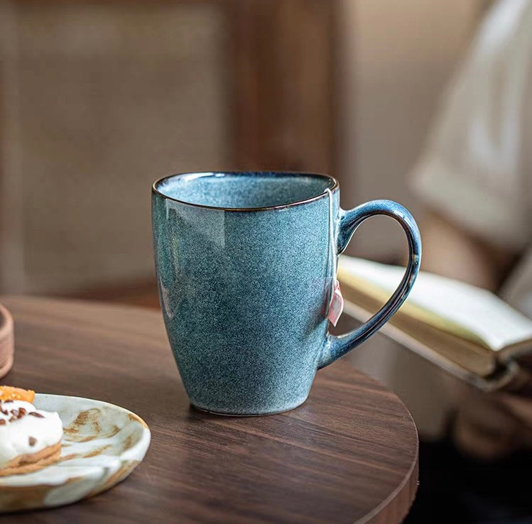 Blue Kiln-Changed Glaze Ceramic Mug - 450ml Masculine Design Coffee Cup, Office/Everyday Tea Mug for Men