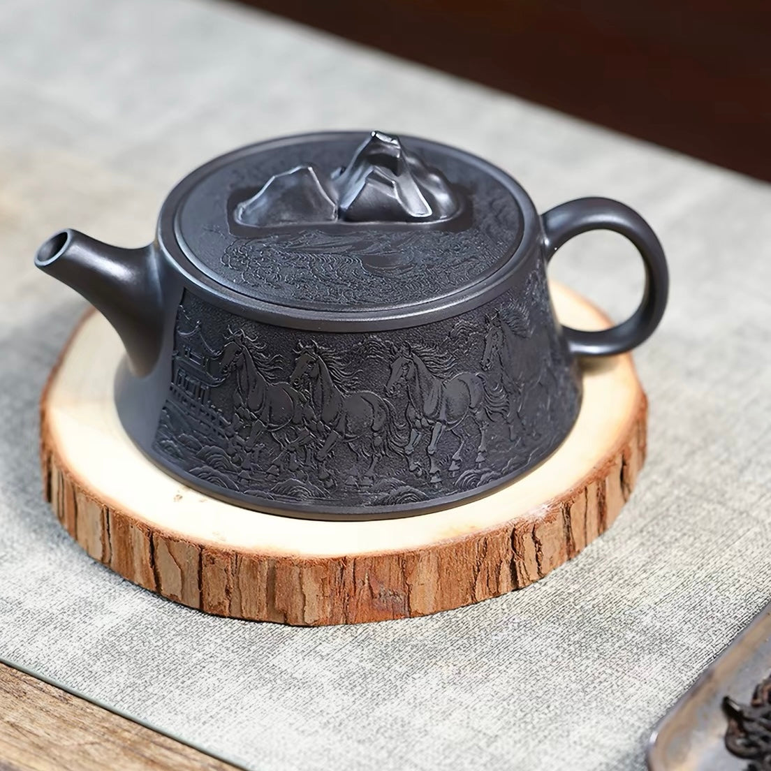 Authentic Yixing Zisha Teapot | Aged Original Shihuang Clay, Full Hand-Carved Eight Horses Pattern, Guanshan Zisha Teapot, Premium Kung Fu Teaware & Luxury Gift Collection