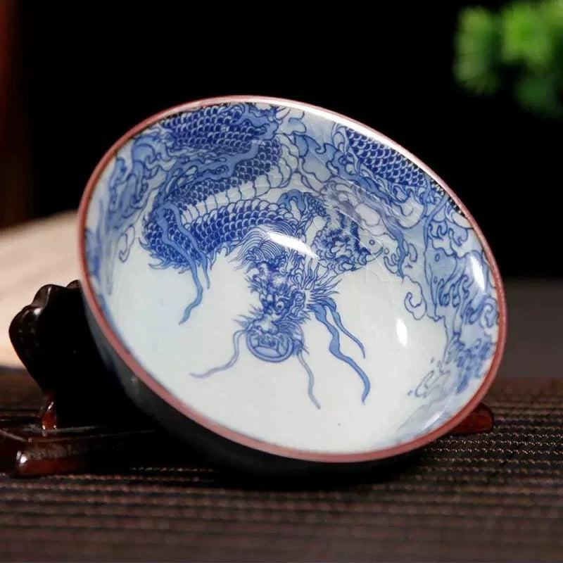 Jingdezhen Old Pottery Clay Dragon Crossing the River Pu'er Teacup | Handmade Master Cup