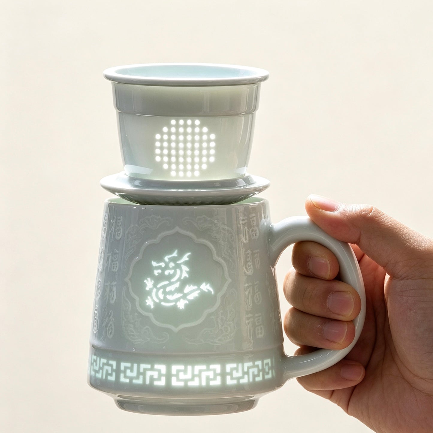 Jingdezhen Linglong Porcelain Zodiac Tea Mug-Brew Tea Easily