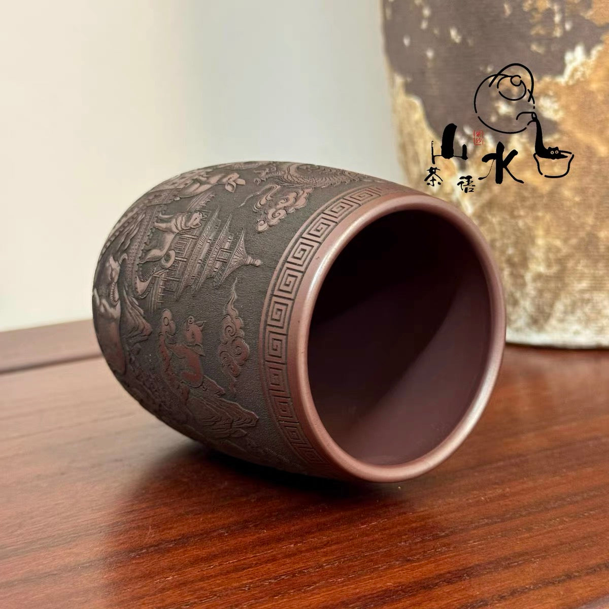 Yixing Raw Ore Shihong Clay Teacup | 280CC Dragon Egg Shape Master Cup, Hand-carved 12 Chinese Zodiac & Dragon Pattern, Zisha Kung Fu Tea Cup