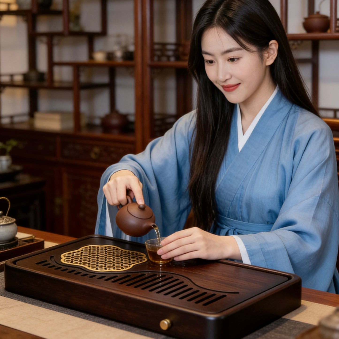 Premium Bamboo Tea Tray – Elegant "Sea View" Design for Tea Lovers—Elevate Your Tea Ritual with Timeless Craftsmanship