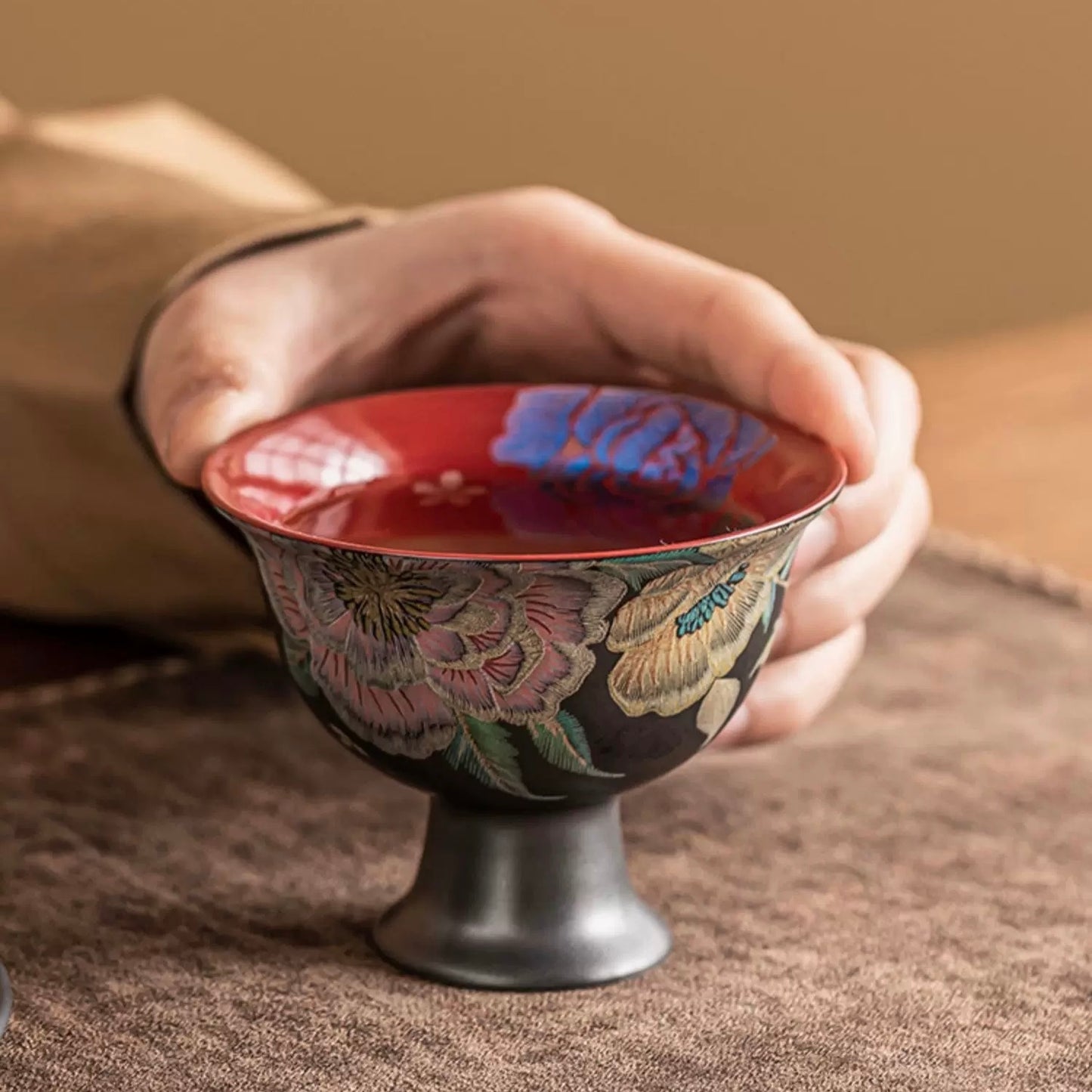 Jisu KeSi Printed Tall Master Tea Cup | MoHua JinXiu Porcelain Tea Cup for Tea Ceremony