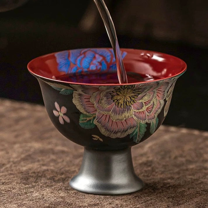 Jisu KeSi Printed Tall Master Tea Cup | MoHua JinXiu Porcelain Tea Cup for Tea Ceremony