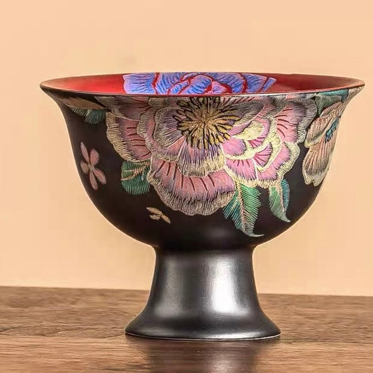 Jisu KeSi Printed Tall Master Tea Cup | MoHua JinXiu Porcelain Tea Cup for Tea Ceremony