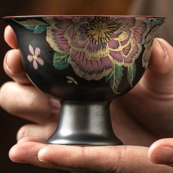 Jisu KeSi Printed Tall Master Tea Cup | MoHua JinXiu Porcelain Tea Cup for Tea Ceremony