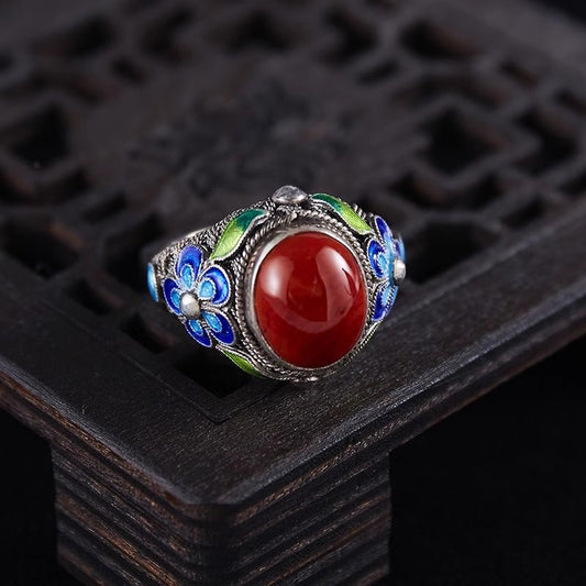 Intangible Cultural Heritage Cloisonné Silver - inlaid Lapis Lazuli Ring